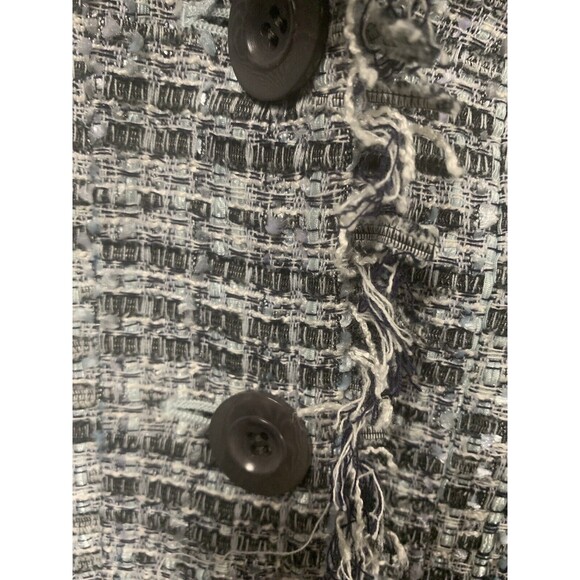 St John Boucle Tweed Blazer Grey/Blue Multicolor Fringe with Satin Trim‎ Size 4 - Picture 4 of 13